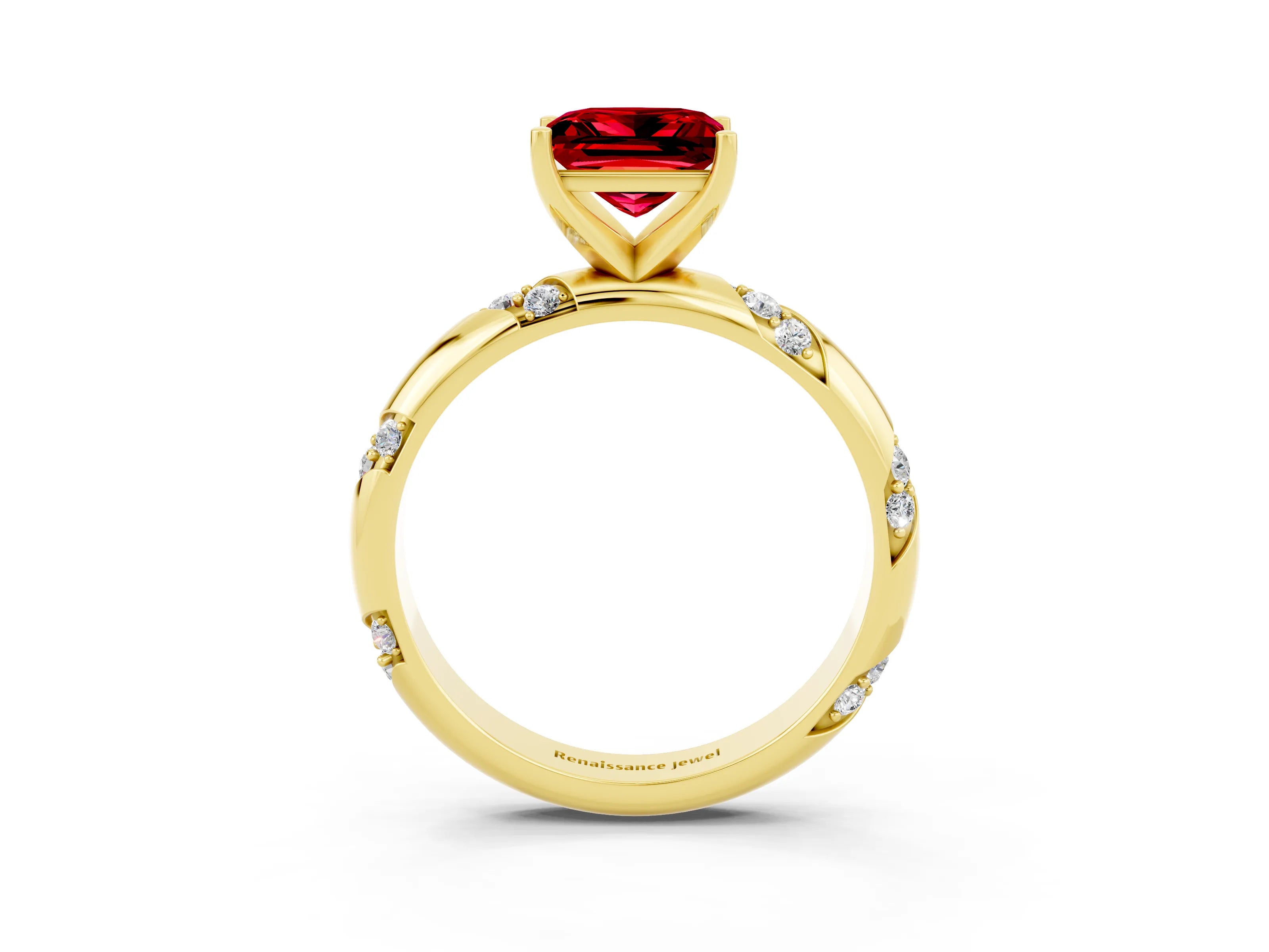 Yellow gold Princess Cut Solitaire Diamond Engagement Ring with Twisted Pave Band and Four-Prong Setting_3