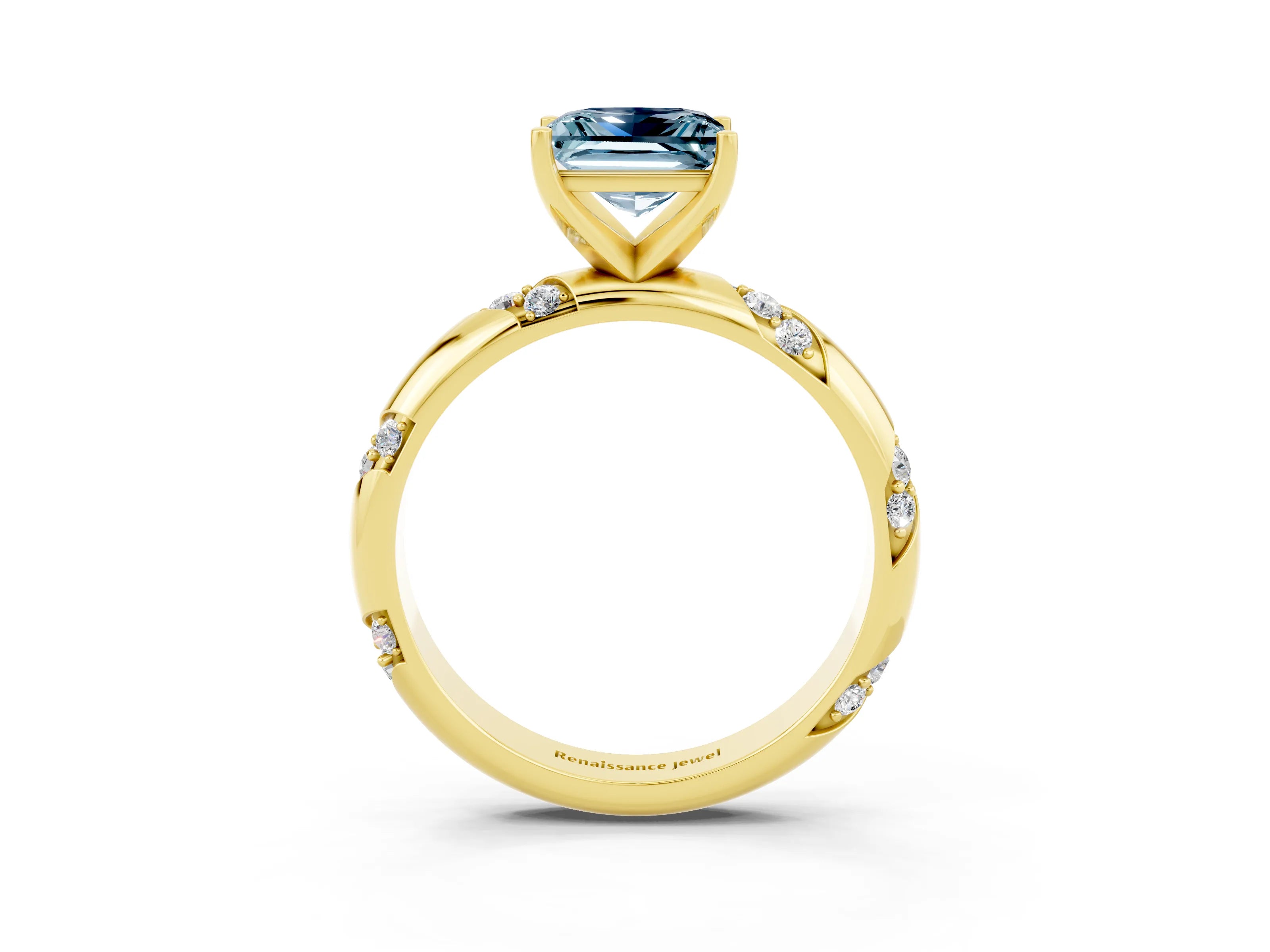 Yellow gold Princess Cut Solitaire Diamond Engagement Ring with Twisted Pave Band and Four-Prong Setting_3