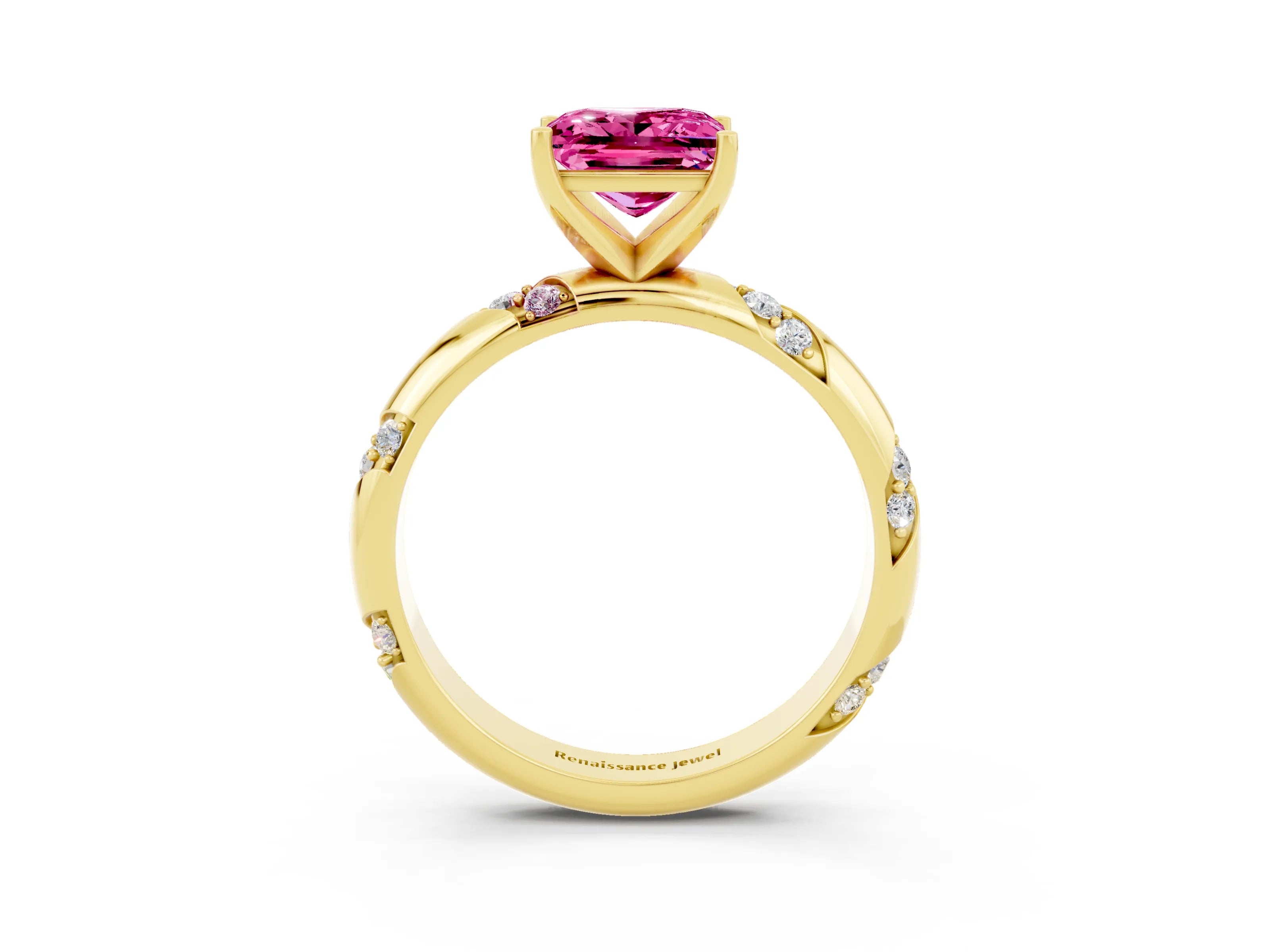 Yellow gold Princess Cut Solitaire Diamond Engagement Ring with Twisted Pave Band and Four-Prong Setting_3