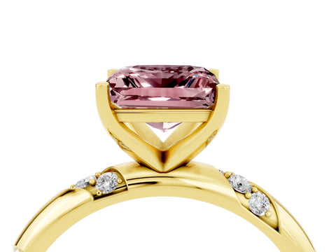 Yellow gold Princess Cut Solitaire Diamond Engagement Ring with Twisted Pave Band and Four-Prong Setting_4