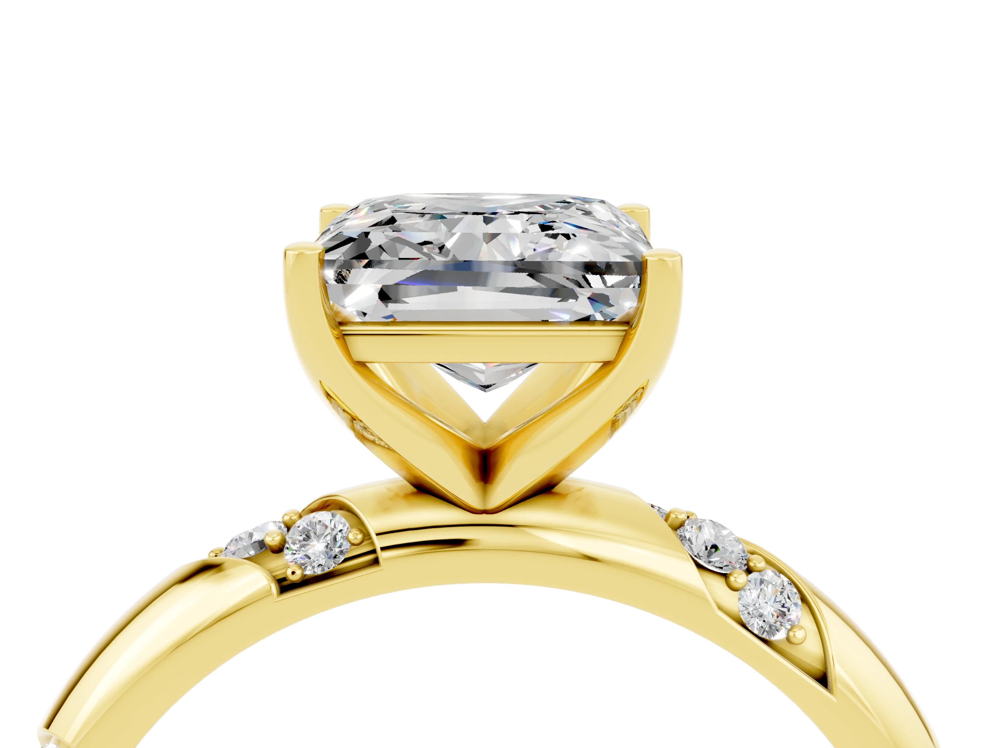 Yellow gold Princess Cut Solitaire Diamond Engagement Ring with Twisted Pave Band and Four-Prong Setting_4