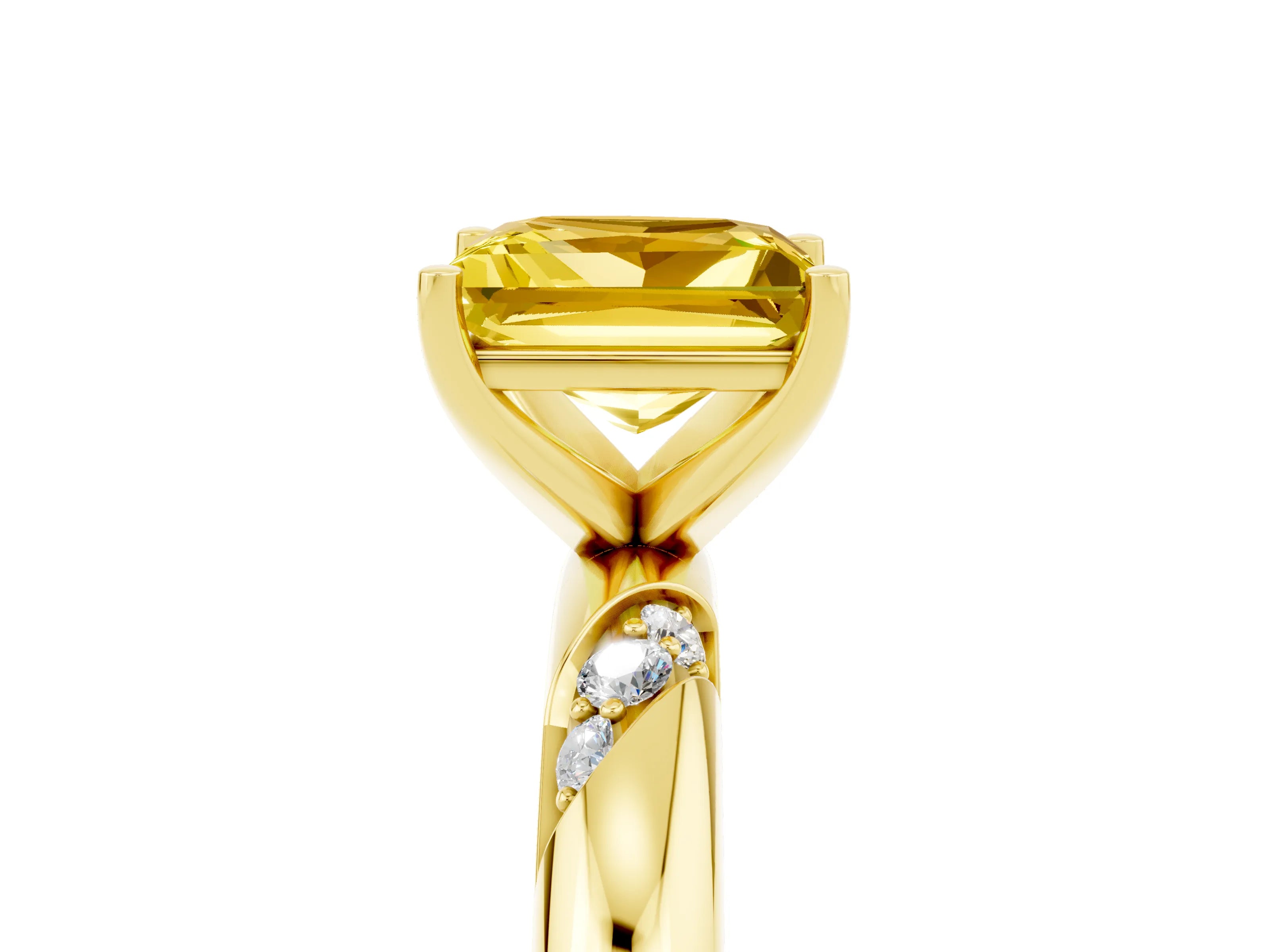Yellow gold Princess Cut Solitaire Diamond Engagement Ring with Twisted Pave Band and Four-Prong Setting_5