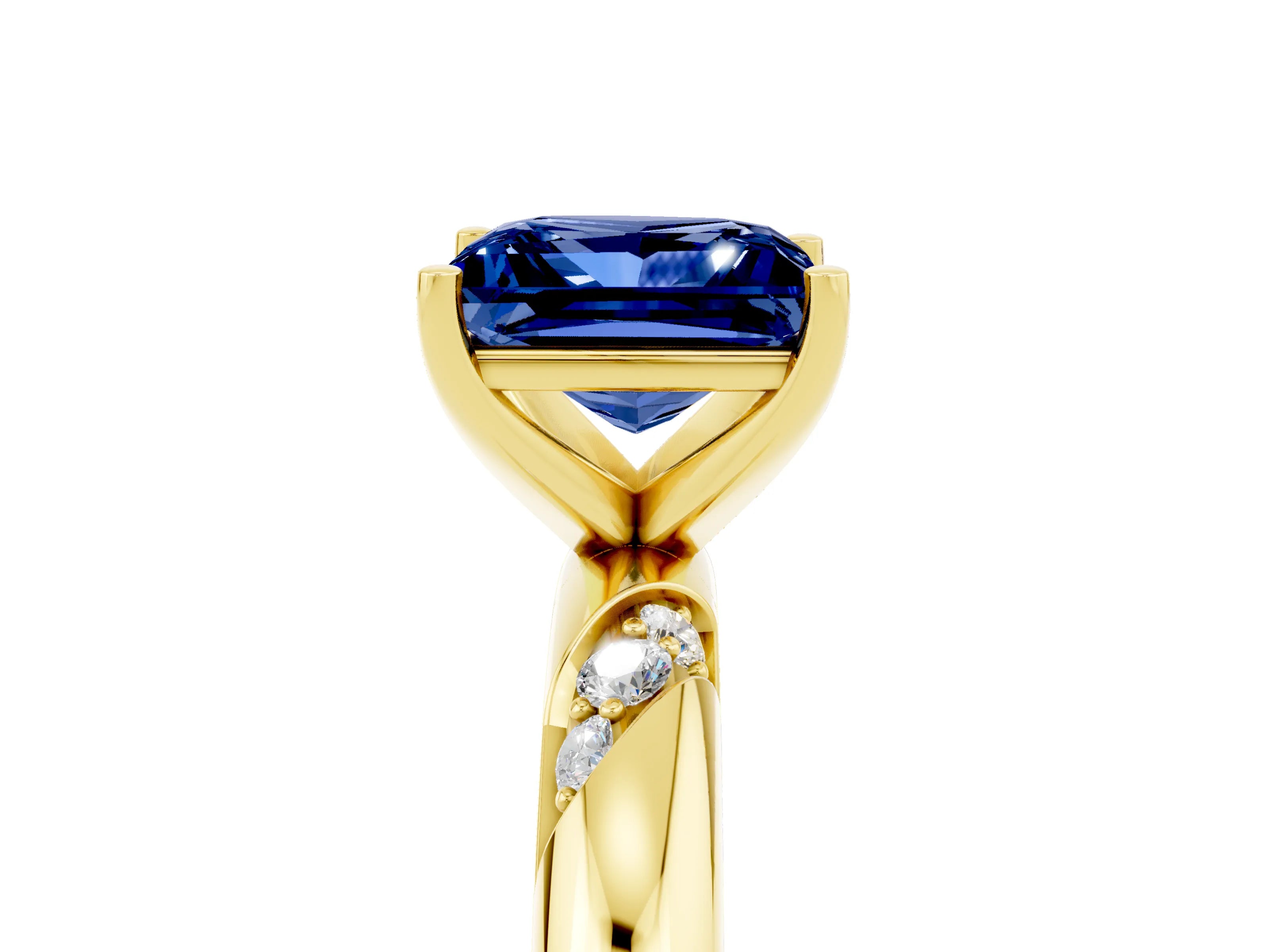 Yellow gold Princess Cut Solitaire Diamond Engagement Ring with Twisted Pave Band and Four-Prong Setting_5