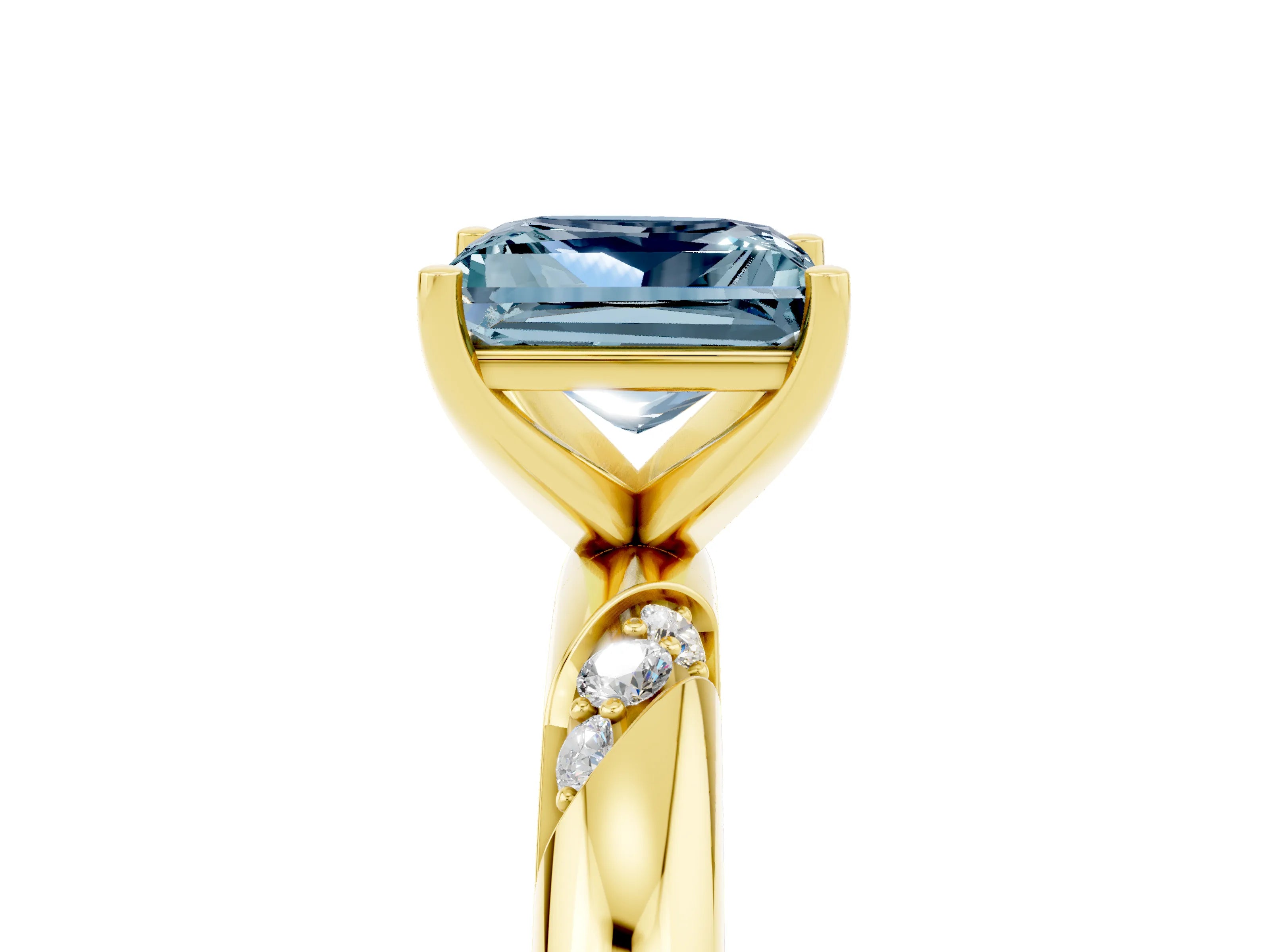 Yellow gold Princess Cut Solitaire Diamond Engagement Ring with Twisted Pave Band and Four-Prong Setting_5