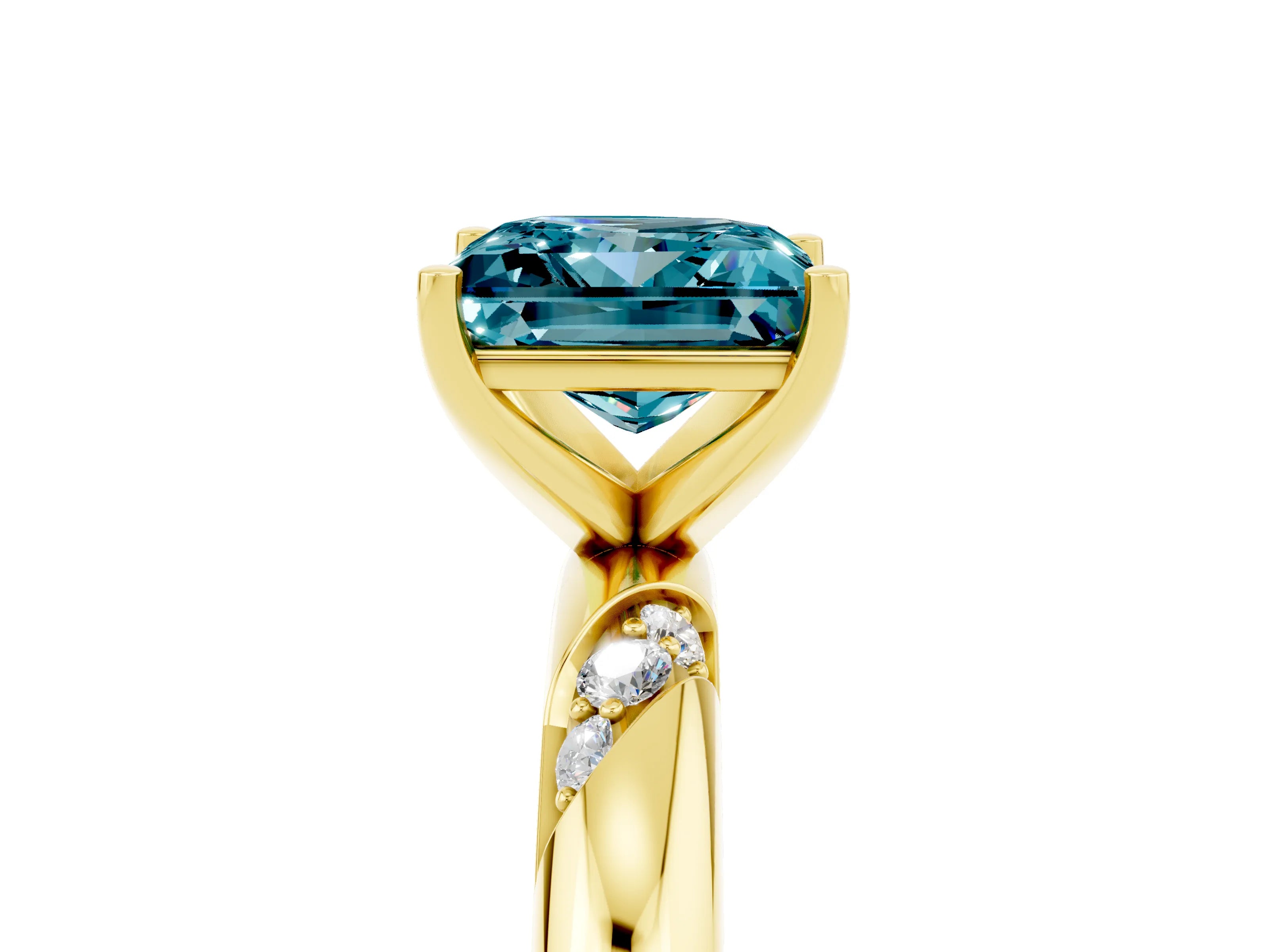 Yellow gold Princess Cut Solitaire Diamond Engagement Ring with Twisted Pave Band and Four-Prong Setting_5