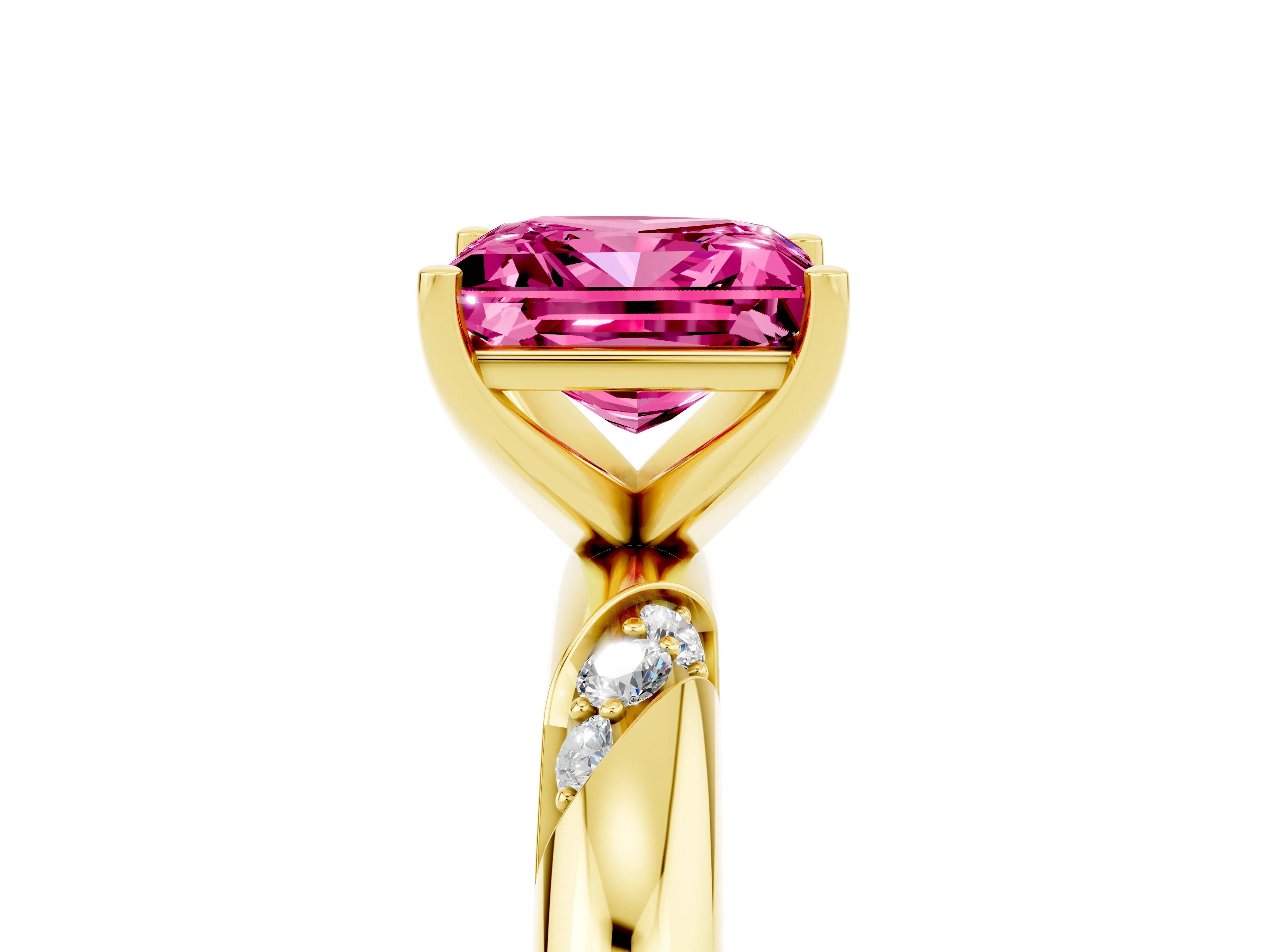 Yellow gold Princess Cut Solitaire Diamond Engagement Ring with Twisted Pave Band and Four-Prong Setting_5