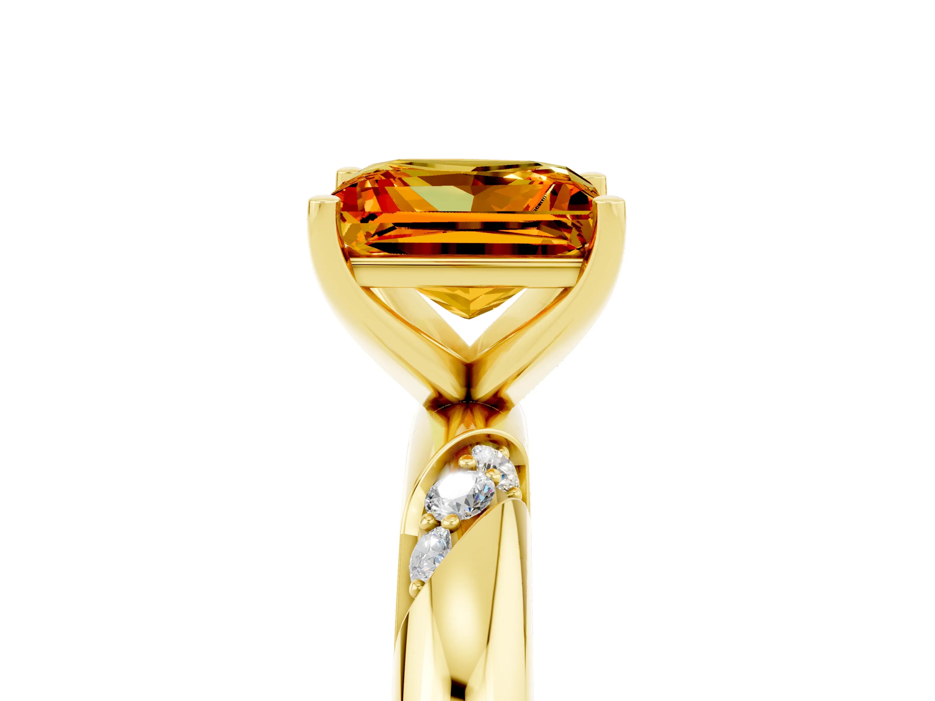 Yellow gold Princess Cut Solitaire Diamond Engagement Ring with Twisted Pave Band and Four-Prong Setting_5