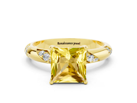 Yellow gold Princess Cut Solitaire Diamond Engagement Ring with Twisted Pave Band and Four-Prong Setting