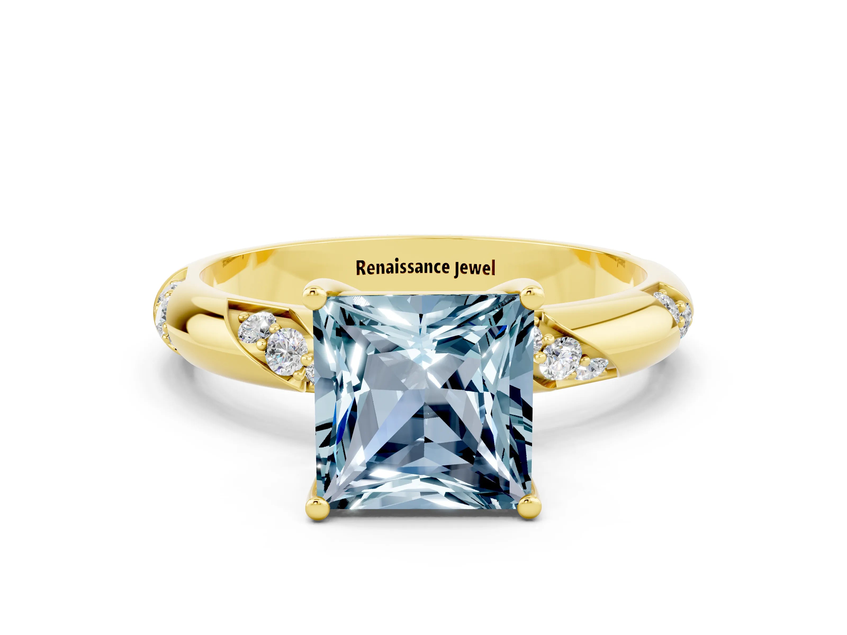 Yellow gold Princess Cut Solitaire Diamond Engagement Ring with Twisted Pave Band and Four-Prong Setting