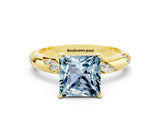 Yellow gold Princess Cut Solitaire Diamond Engagement Ring with Twisted Pave Band and Four-Prong Setting