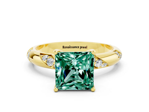 Yellow gold Princess Cut Solitaire Diamond Engagement Ring with Twisted Pave Band and Four-Prong Setting