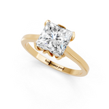 18K Yellow Gold 1.00 Carat D VS1 Princess Cut Solitaire Diamond Ring with Flower-Prong Setting and Classic Band