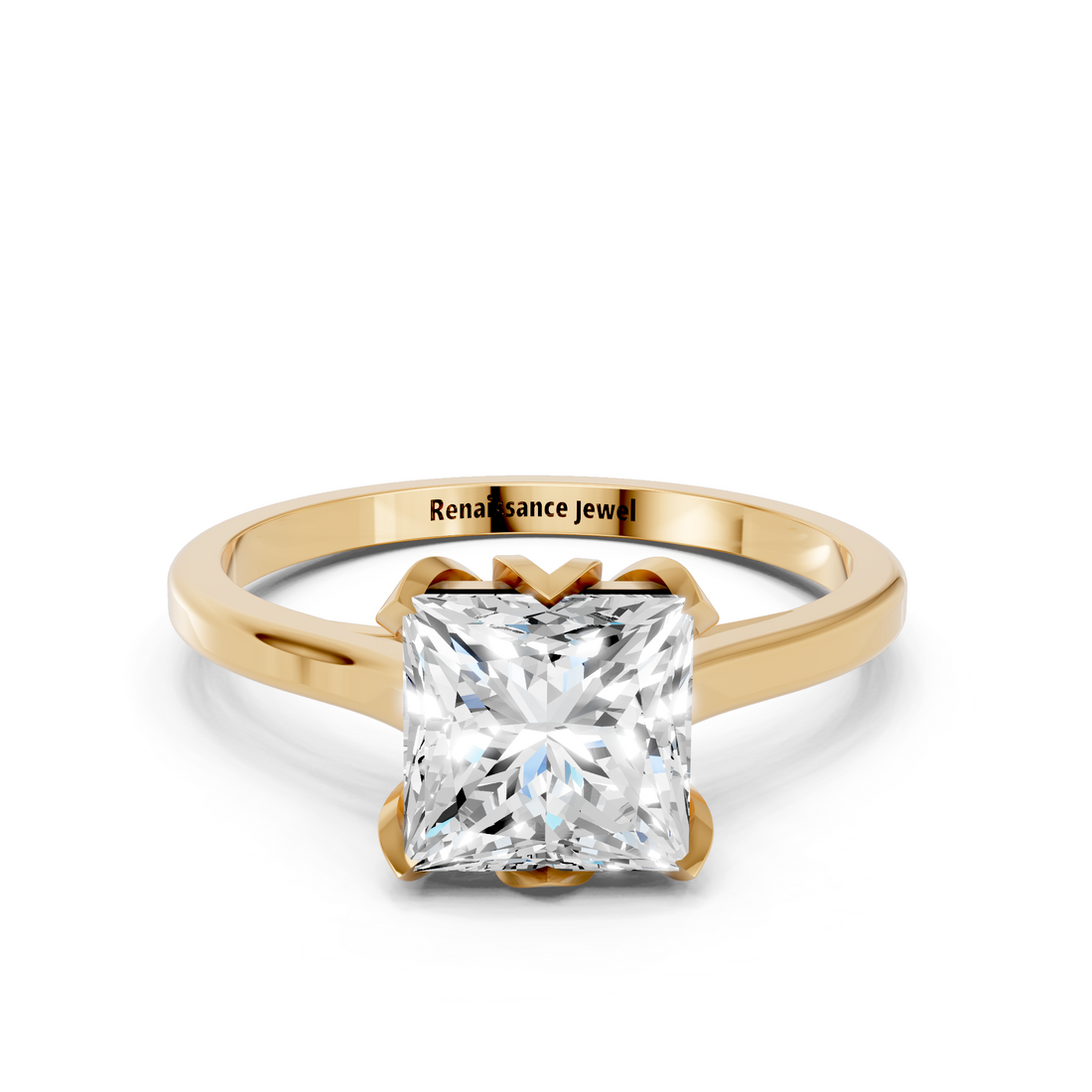 18K Yellow Gold 1.00 Carat D VS1 Princess Cut Solitaire Diamond Ring with Flower-Prong Setting and Classic Band