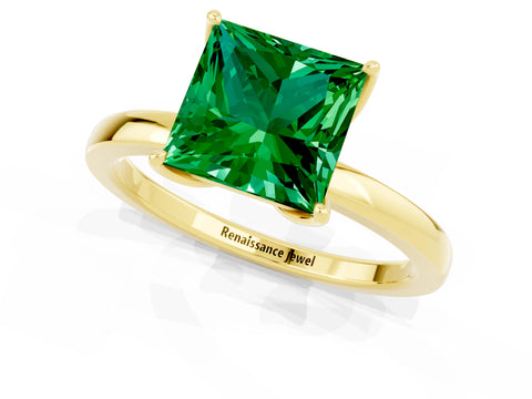 Yellow gold Princess Cut Solitaire Diamond Ring with Thin Band and Four-Prong Setting_1