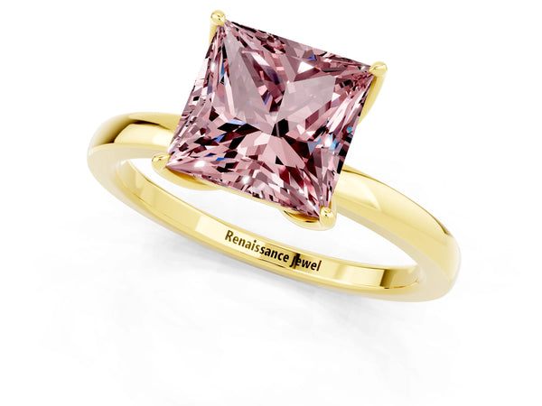 Yellow gold Princess Cut Solitaire Diamond Ring with Thin Band and Four-Prong Setting