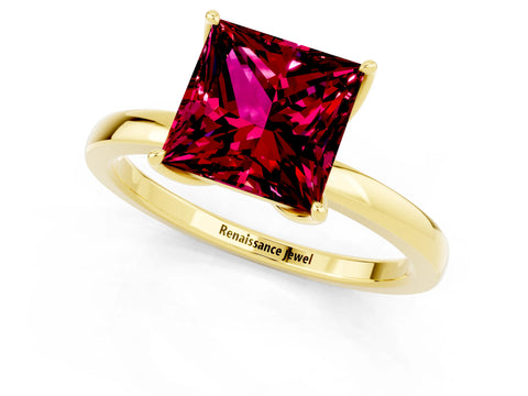 Yellow gold Princess Cut Solitaire Diamond Ring with Thin Band and Four-Prong Setting_1