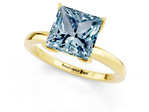 Yellow gold Princess Cut Solitaire Diamond Ring with Thin Band and Four-Prong Setting_1