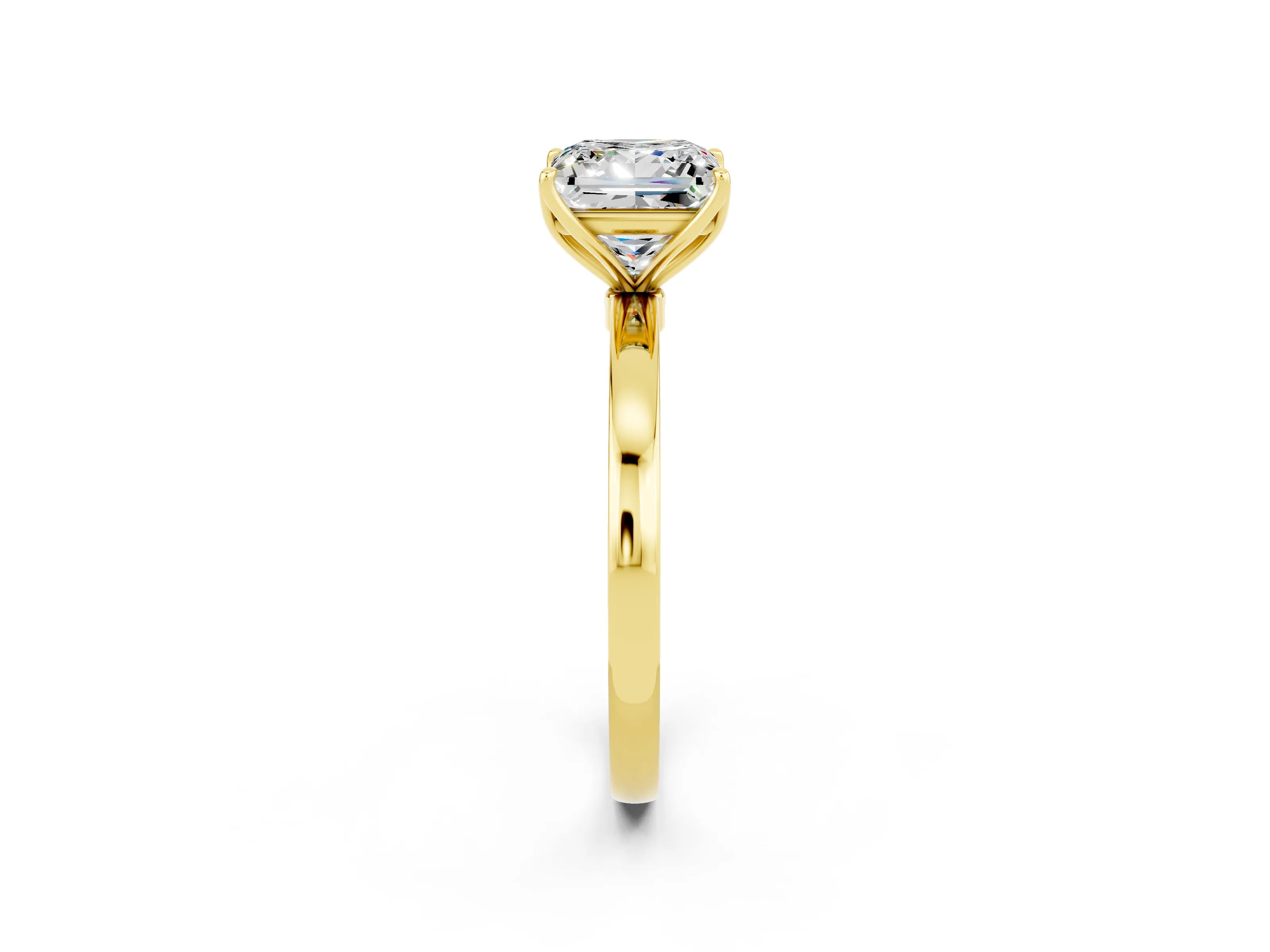 Yellow gold Princess Cut Solitaire Diamond Ring with Thin Band and Four-Prong Setting_2