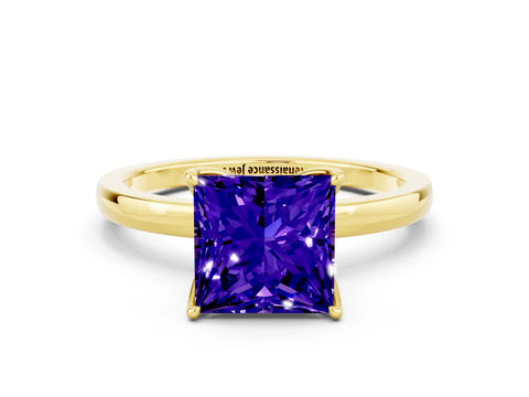 Yellow gold Princess Cut Solitaire Diamond Ring with Thin Band and Four-Prong Setting