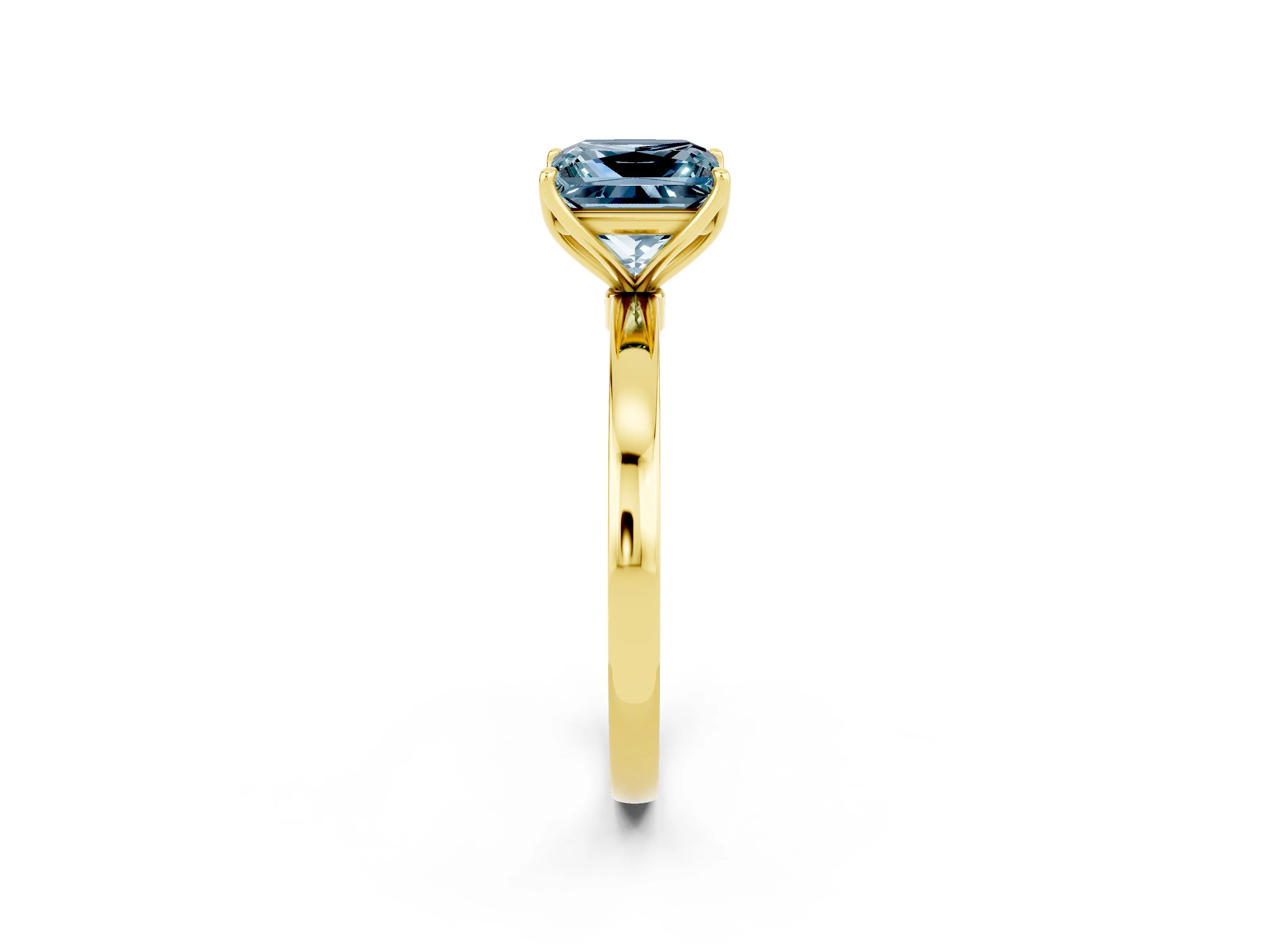 Yellow gold Princess Cut Solitaire Diamond Ring with Thin Band and Four-Prong Setting_2