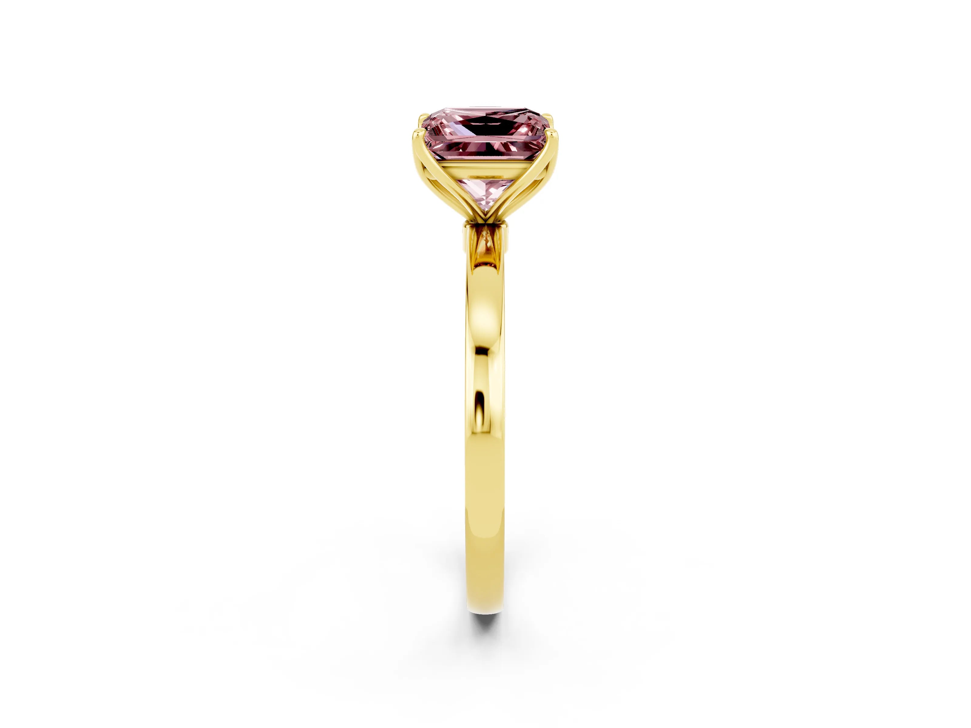 Yellow gold Princess Cut Solitaire Diamond Ring with Thin Band and Four-Prong Setting_2