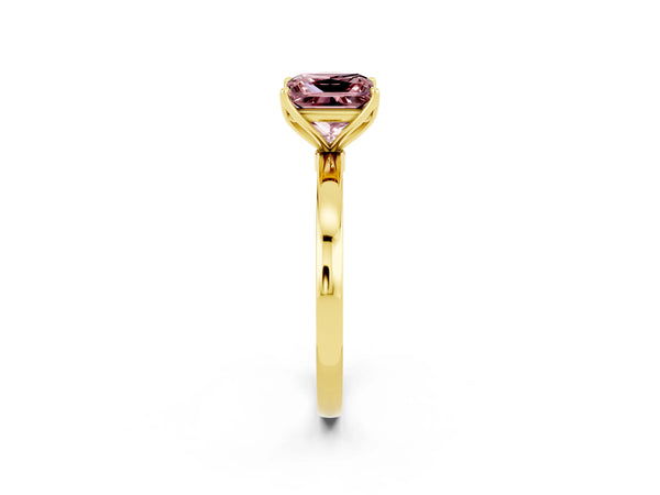 Yellow gold Princess Cut Solitaire Diamond Ring with Thin Band and Four-Prong Setting