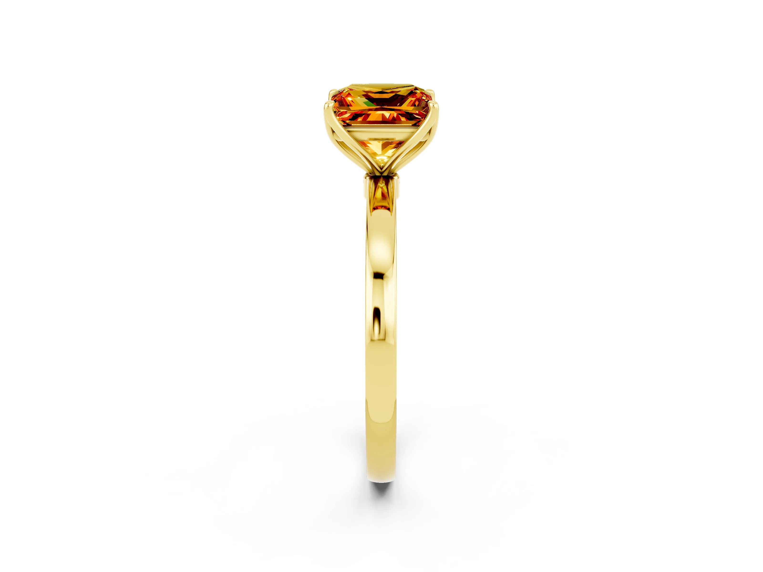 Yellow gold Princess Cut Solitaire Diamond Ring with Thin Band and Four-Prong Setting_2