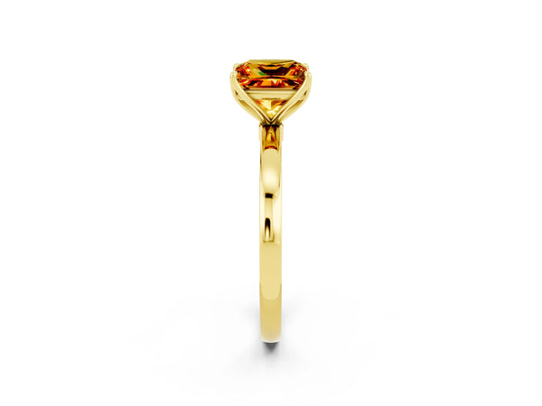 Yellow gold Princess Cut Citrine Solitaire Ring with Thin Band and Prong Setting