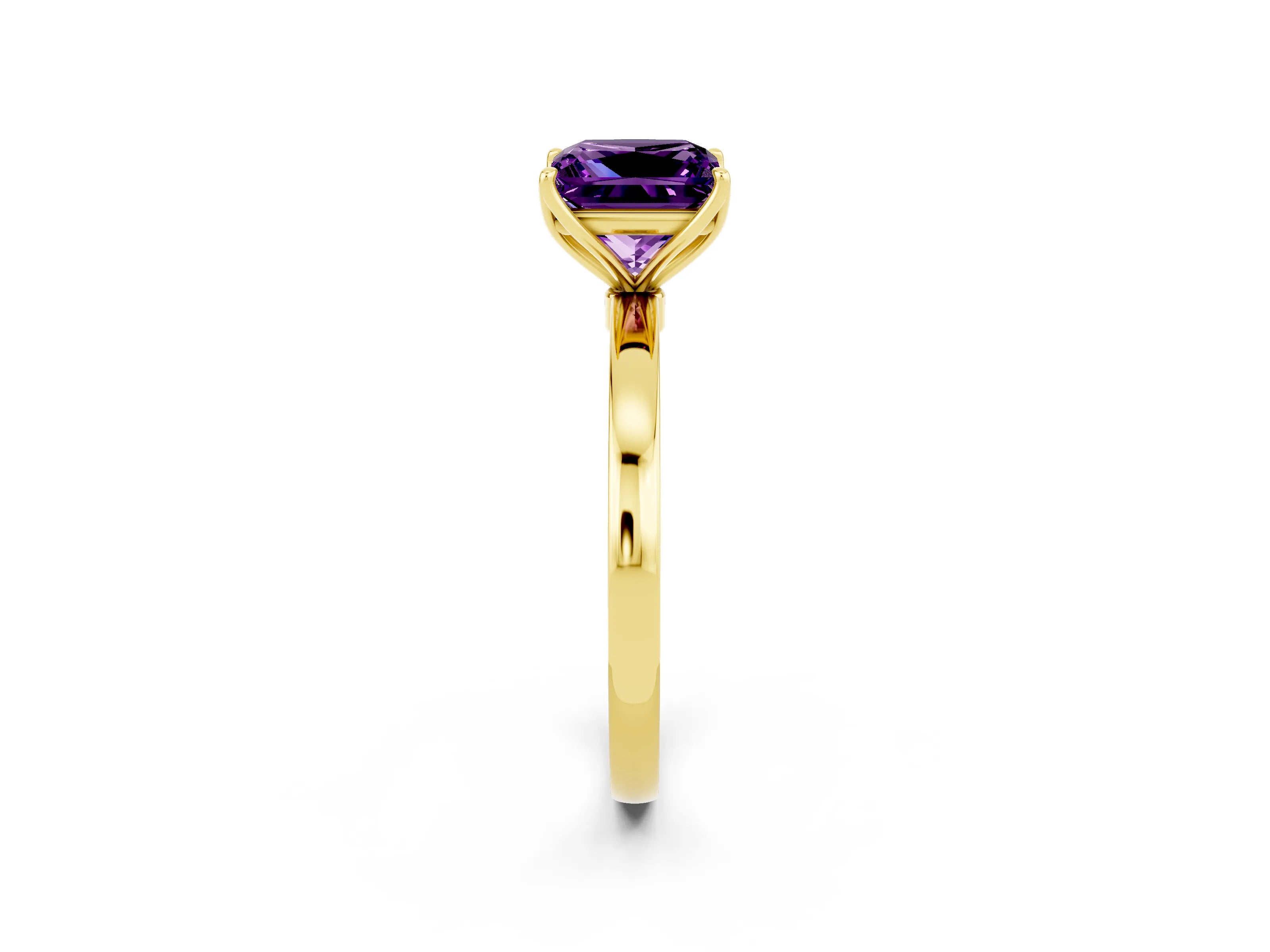 Yellow gold Princess Cut Solitaire Diamond Ring with Thin Band and Four-Prong Setting_2