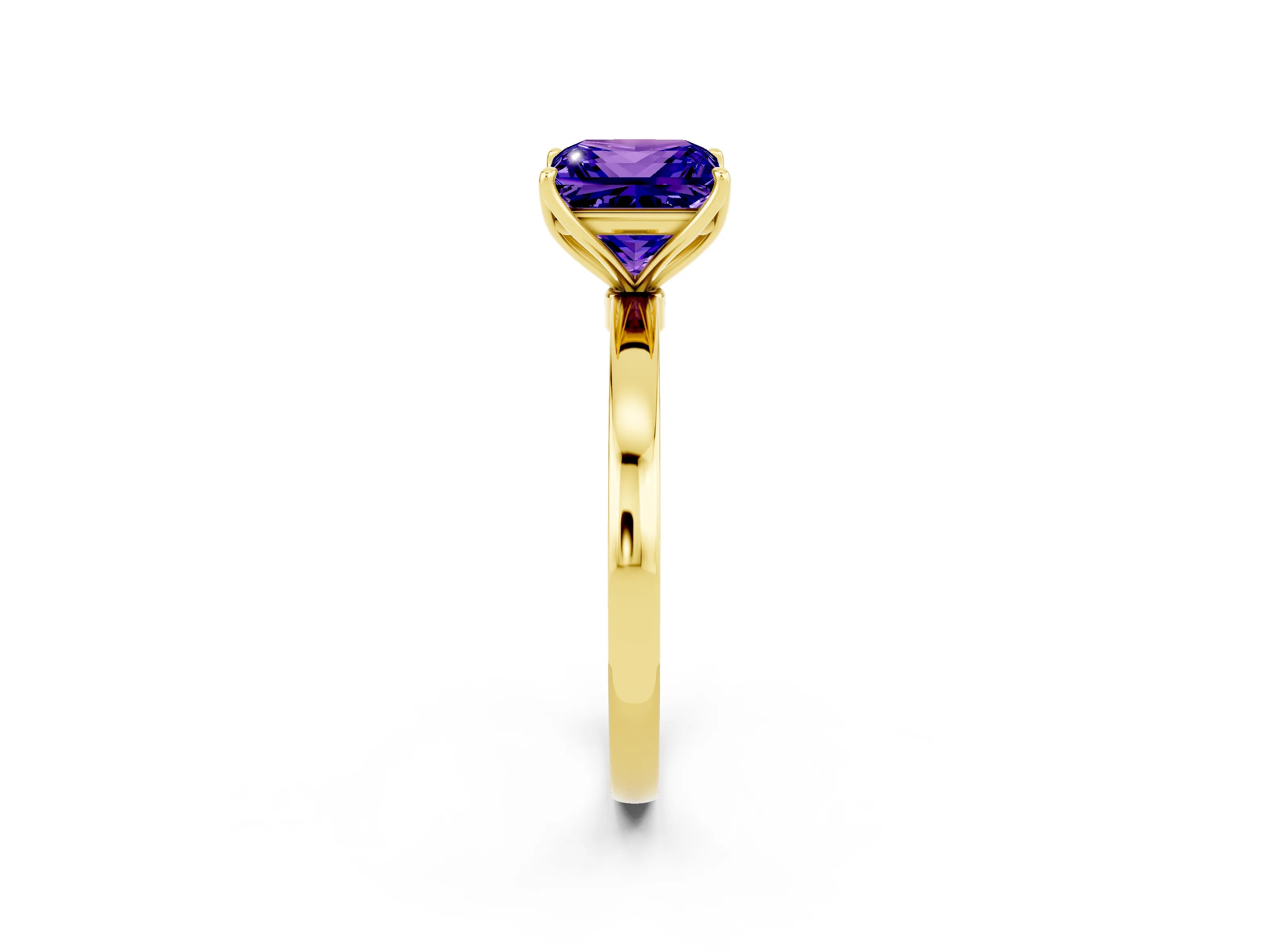 Yellow gold Princess Cut Solitaire Diamond Ring with Thin Band and Four-Prong Setting_2