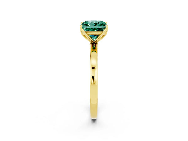 Yellow gold Princess Cut Green Sapphire Solitaire Ring with Thin Band and Prong Setting