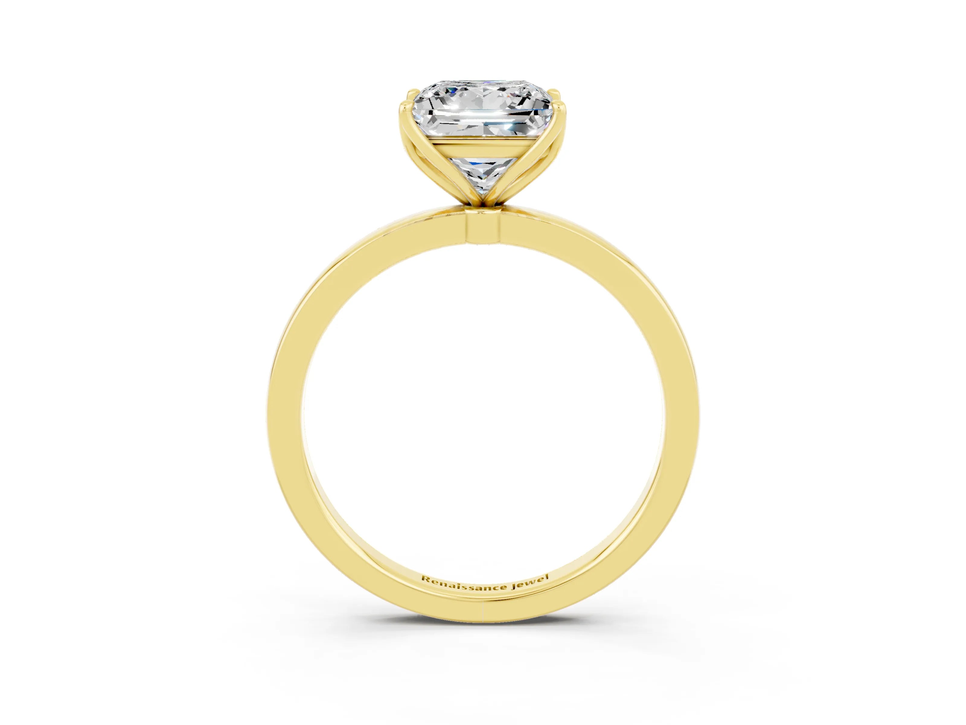 Yellow gold Princess Cut Solitaire Diamond Ring with Thin Band and Four-Prong Setting_3