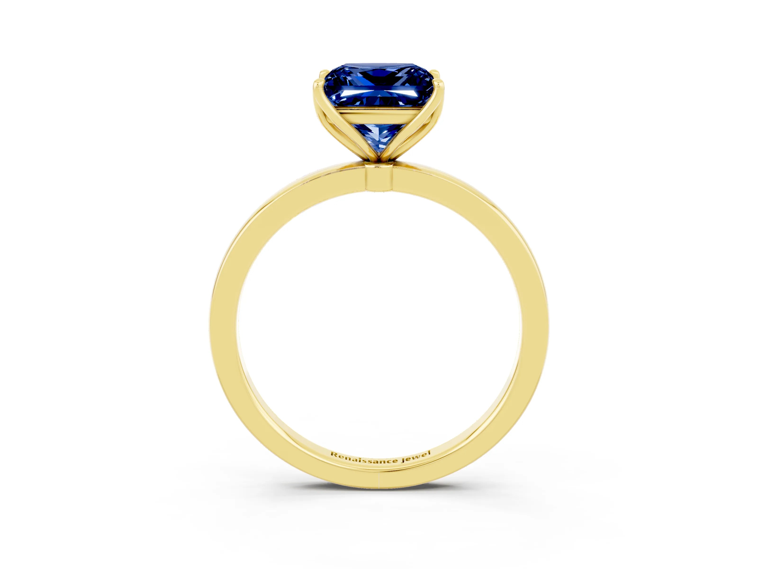 Yellow gold Princess Cut Solitaire Diamond Ring with Thin Band and Four-Prong Setting_3