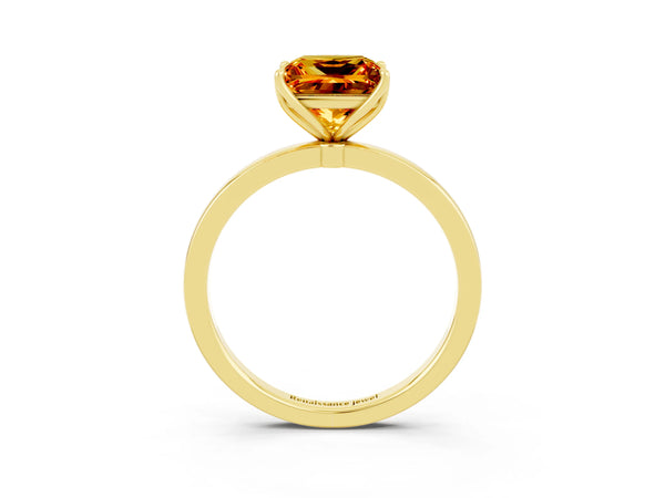 Yellow gold Princess Cut Citrine Solitaire Ring with Thin Band and Prong Setting