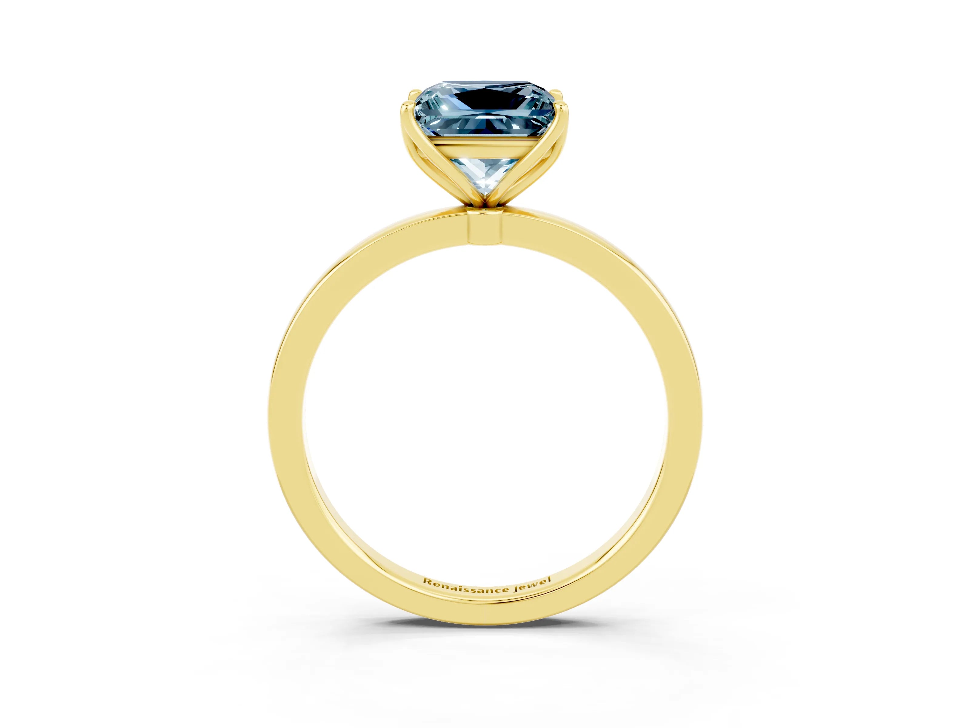 Yellow gold Princess Cut Solitaire Diamond Ring with Thin Band and Four-Prong Setting_3