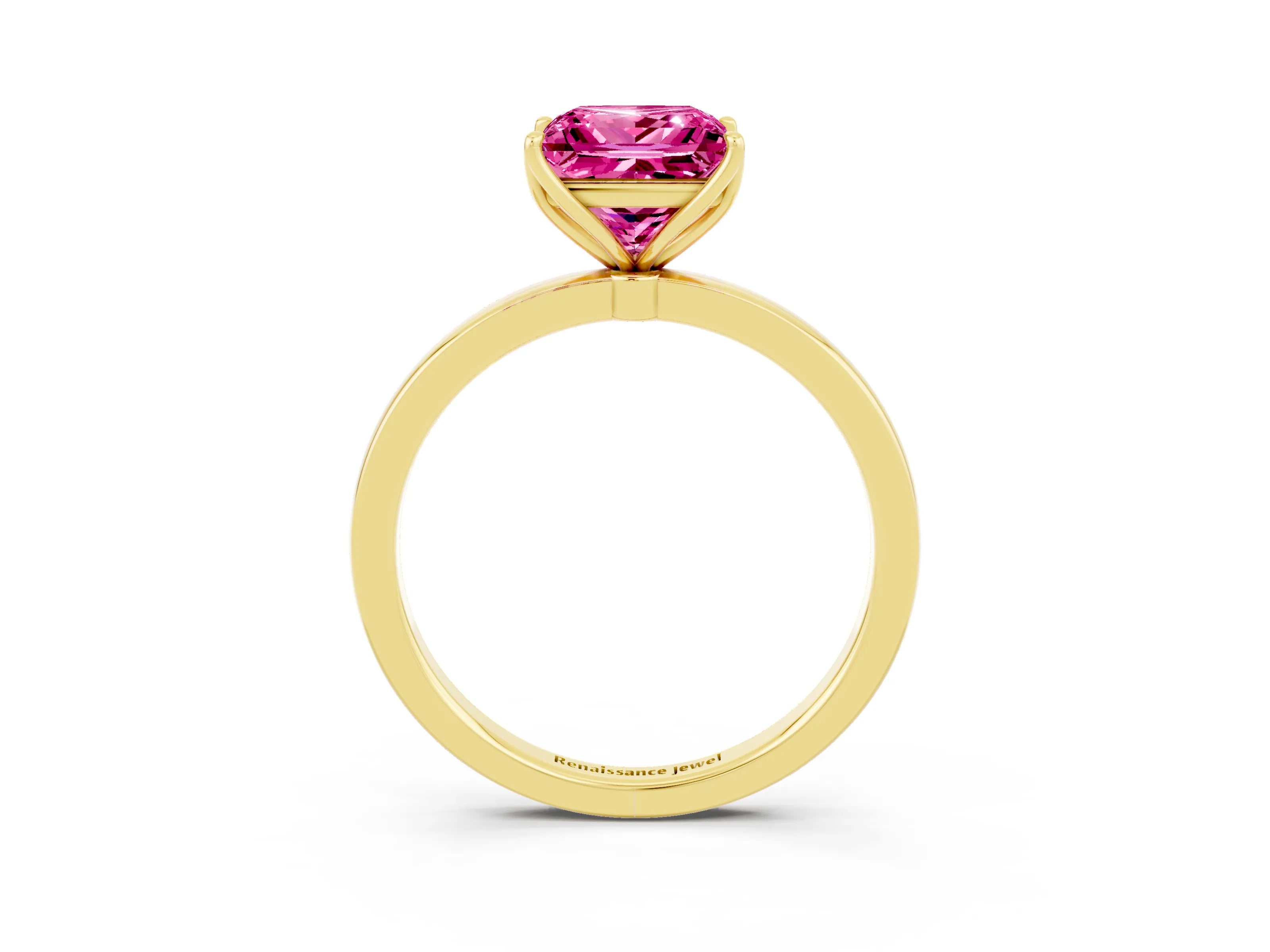 Yellow gold Princess Cut Solitaire Diamond Ring with Thin Band and Four-Prong Setting_3