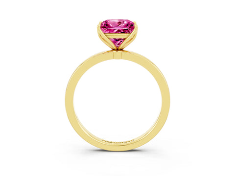 Yellow gold Princess Cut Solitaire Diamond Ring with Thin Band and Four-Prong Setting_3