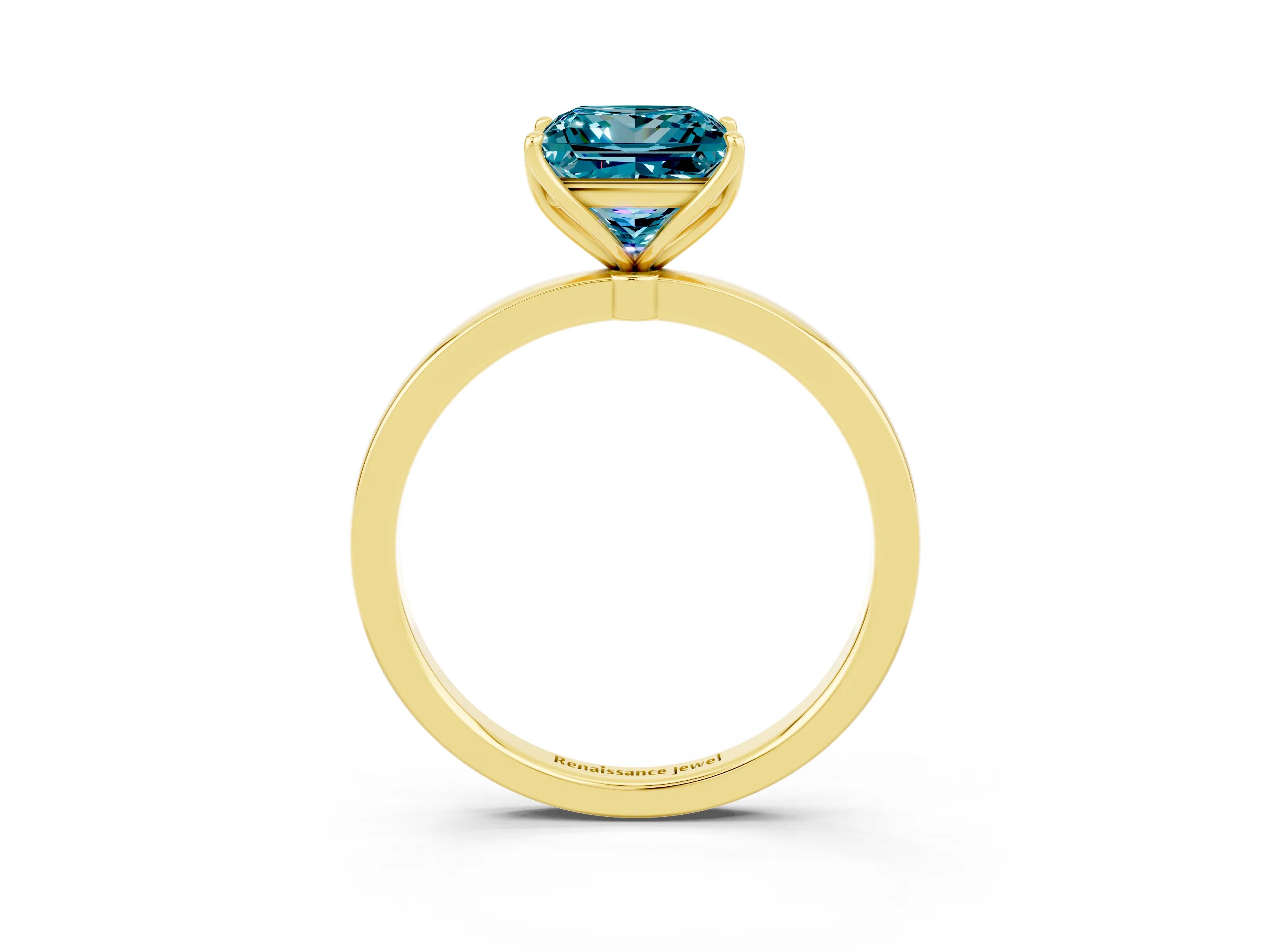 Yellow gold Princess Cut Solitaire Diamond Ring with Thin Band and Four-Prong Setting_3
