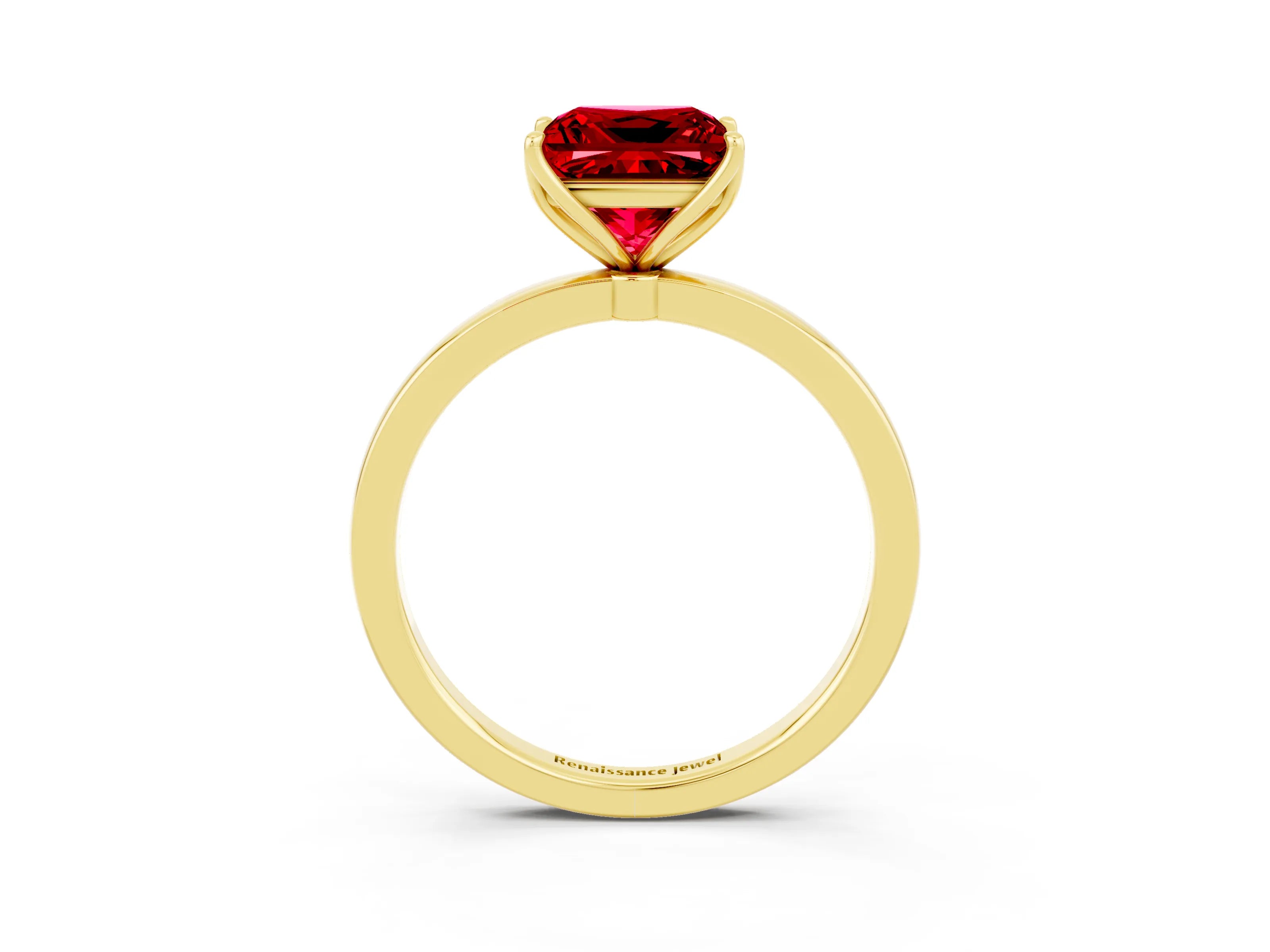Yellow gold Princess Cut Solitaire Diamond Ring with Thin Band and Four-Prong Setting_3