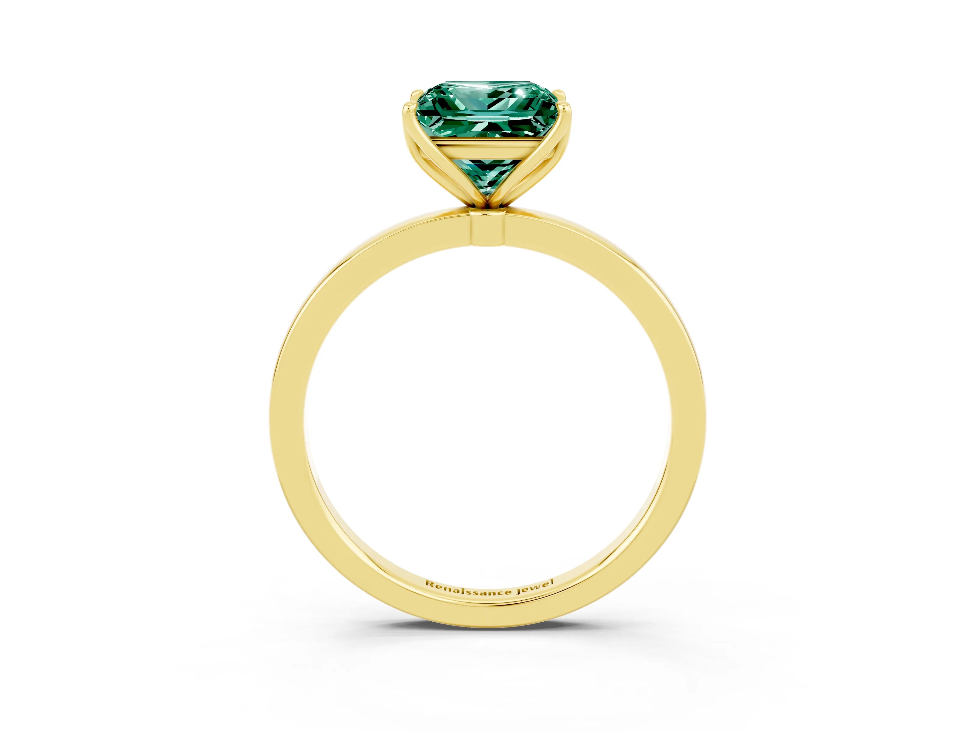 Yellow gold Princess Cut Solitaire Diamond Ring with Thin Band and Four-Prong Setting_3