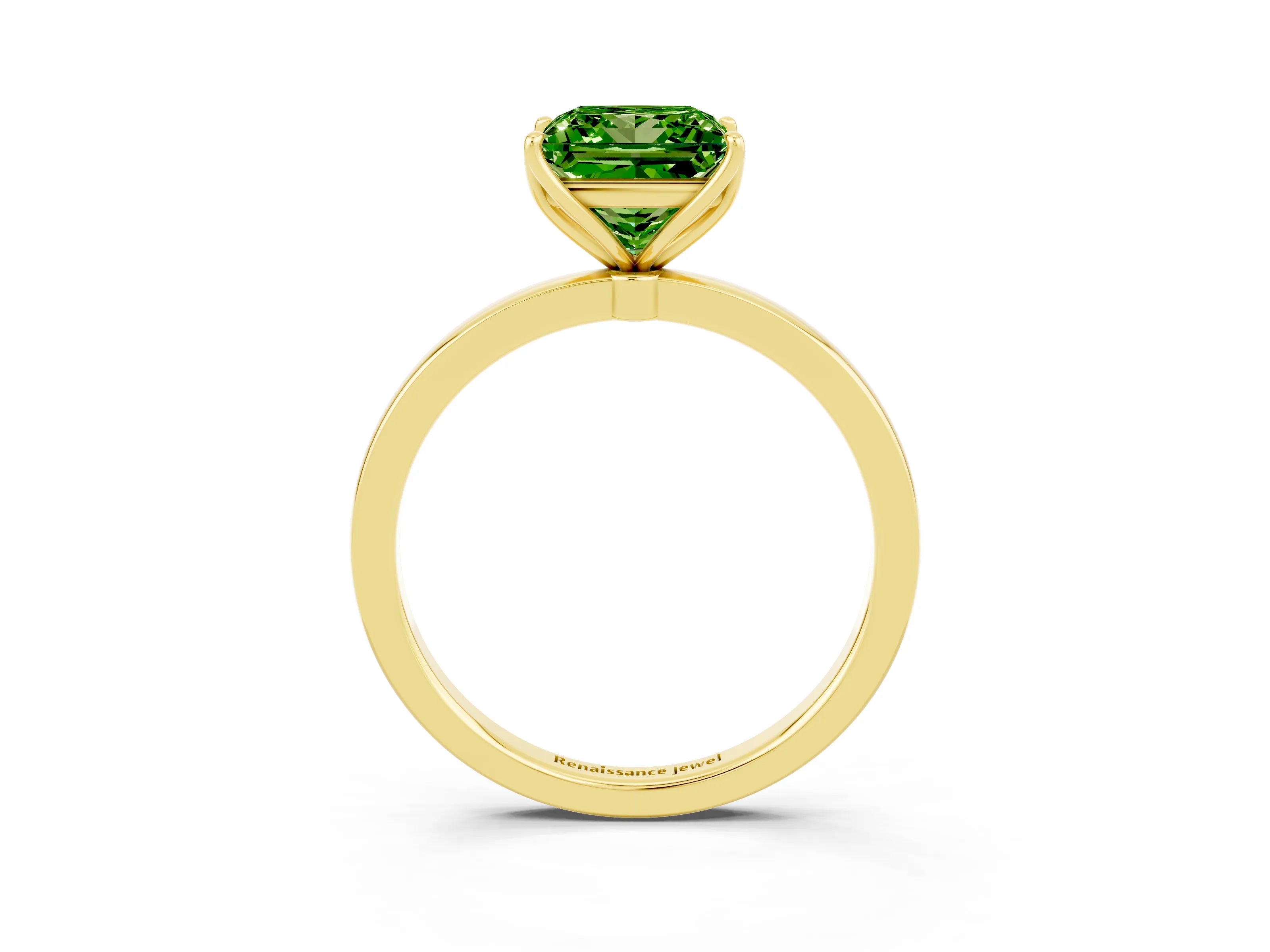Yellow gold Princess Cut Solitaire Diamond Ring with Thin Band and Four-Prong Setting_3