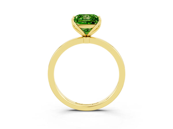 Yellow gold Princess Cut Solitaire Diamond Ring with Thin Band and Four-Prong Setting