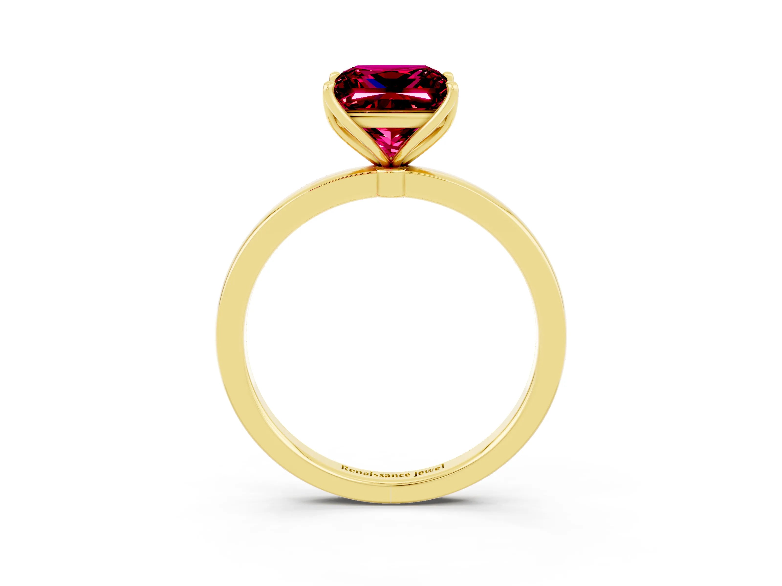 Yellow gold Princess Cut Solitaire Diamond Ring with Thin Band and Four-Prong Setting_3