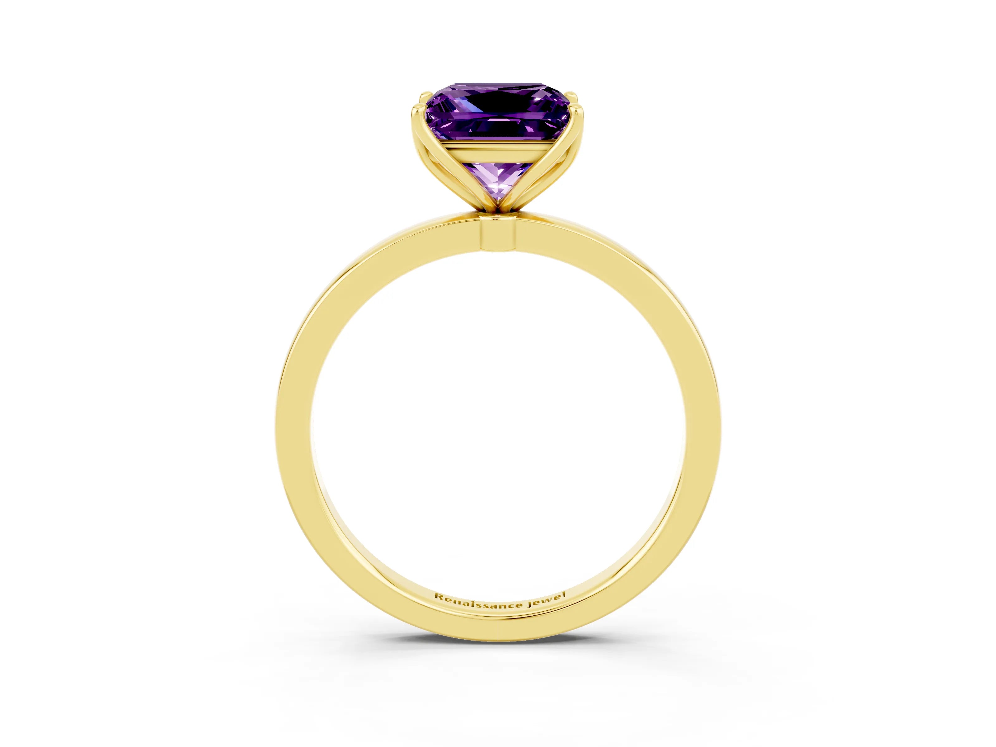 Yellow gold Princess Cut Solitaire Diamond Ring with Thin Band and Four-Prong Setting_3