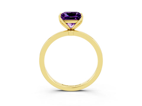Yellow gold Princess Cut Solitaire Diamond Ring with Thin Band and Four-Prong Setting_3