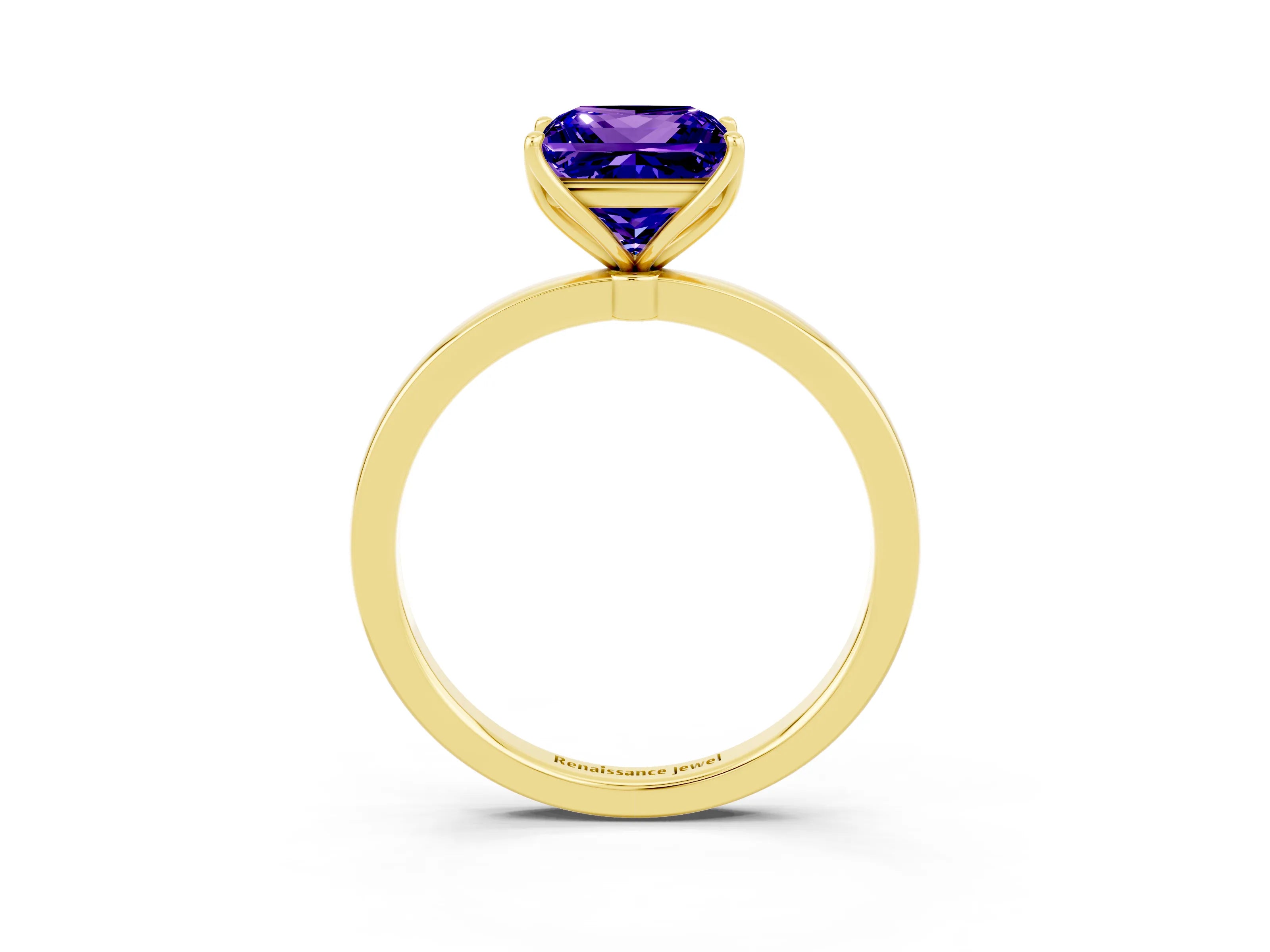 Yellow gold Princess Cut Solitaire Diamond Ring with Thin Band and Four-Prong Setting_3