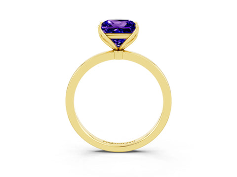 Yellow gold Princess Cut Solitaire Diamond Ring with Thin Band and Four-Prong Setting_3