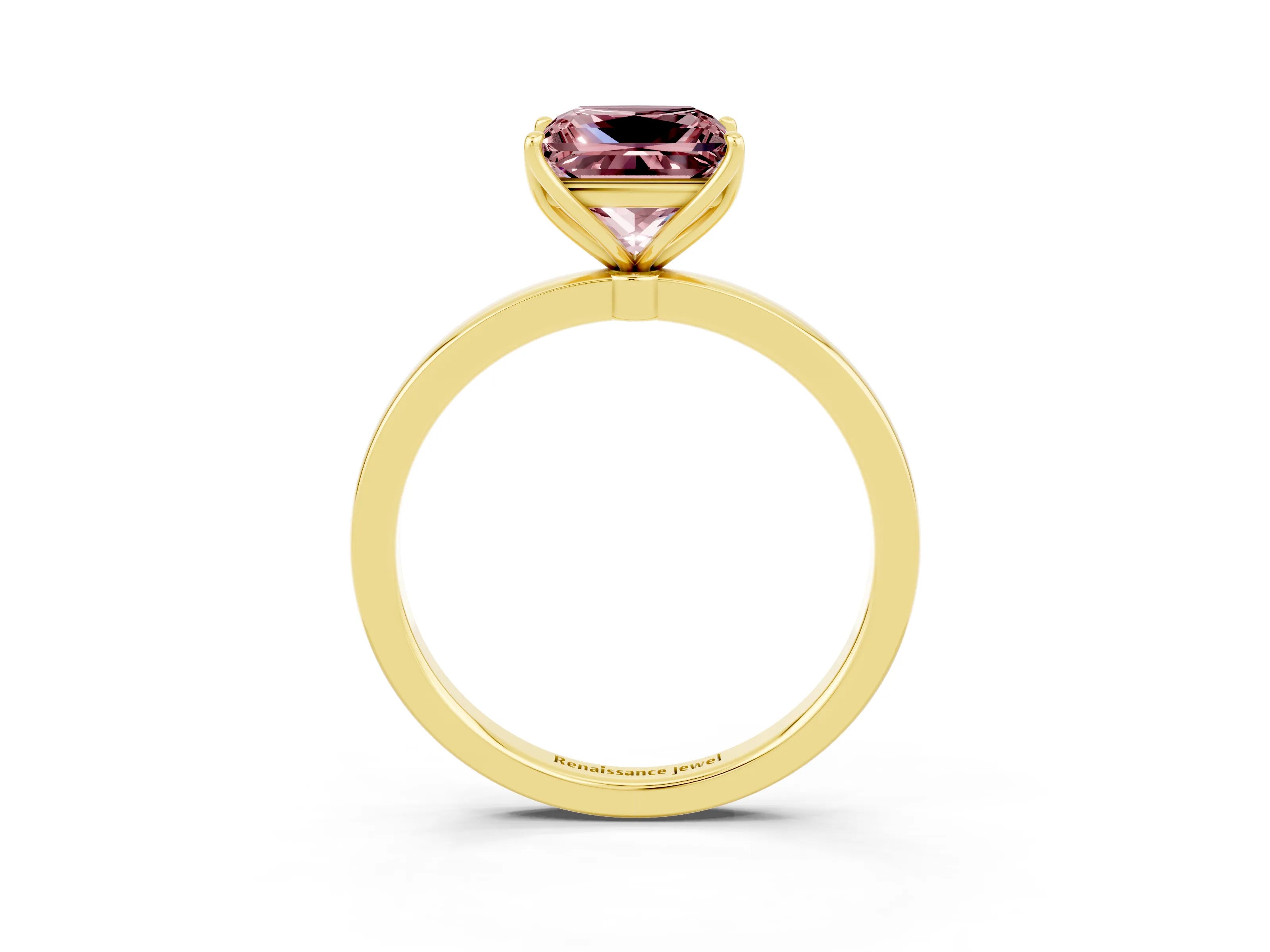 Yellow gold Princess Cut Solitaire Diamond Ring with Thin Band and Four-Prong Setting_3