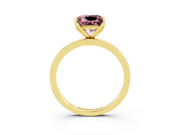 Yellow gold Princess Cut Solitaire Diamond Ring with Thin Band and Four-Prong Setting