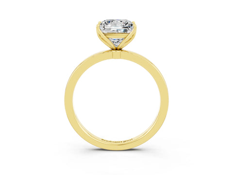 Yellow gold Princess Cut Solitaire Diamond Ring with Thin Band and Four-Prong Setting_3